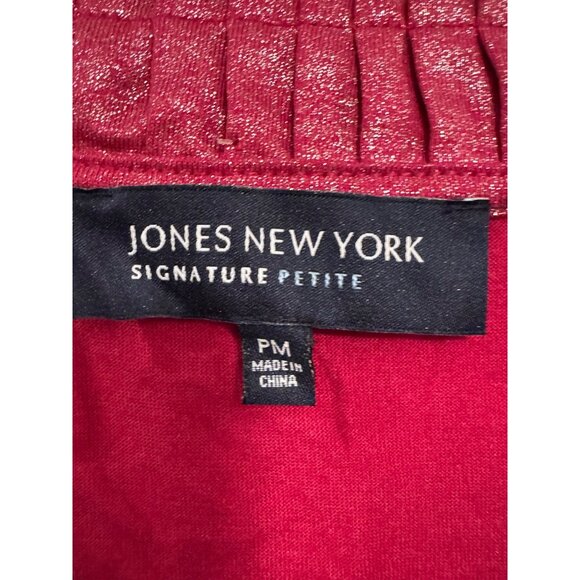 Jones New York Womens Petite PM Burgundy Metallic Blouse Long Sleeve Lightweight - Picture 3 of 5